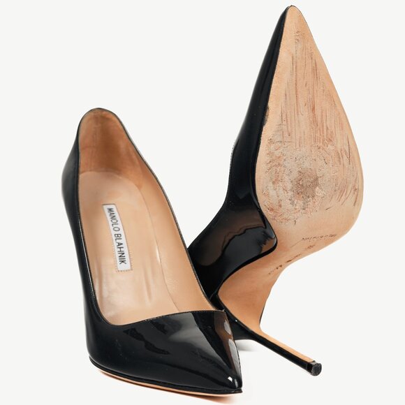 Manolo Blahnik BB Midnight-Blue Patent Leather Pointed-Toe Pumps - Picture 4 of 8